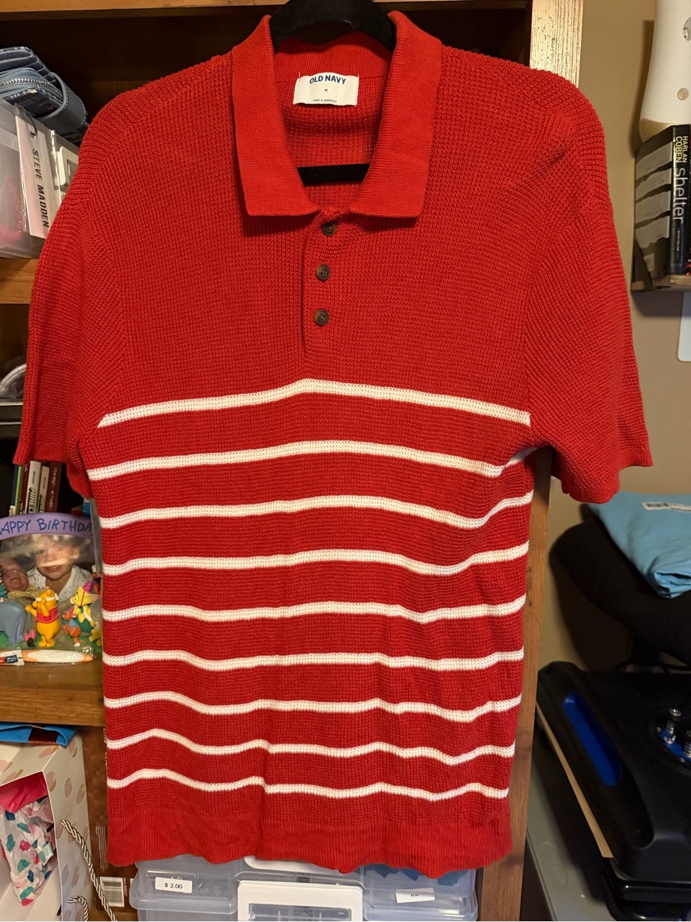 Old Navy Red Striped Knit Polo Shirt
